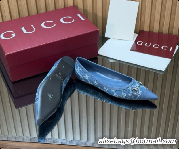 Good Product Gucci Savoy Ballerina in Leather & GG Canvas 875050 Denim Blue 2026