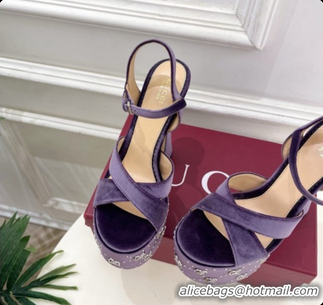 Durable Gucci Velvet Platform Sandals G080110 Purple 2026