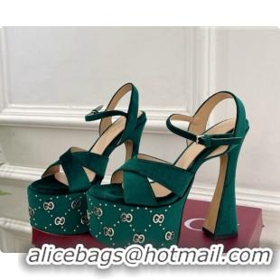 Charming Gucci Velvet Platform Sandals G080111 Green 2026