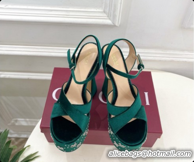 Charming Gucci Velvet Platform Sandals G080111 Green 2026