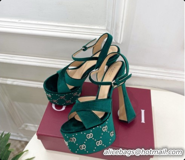 Charming Gucci Velvet Platform Sandals G080111 Green 2026