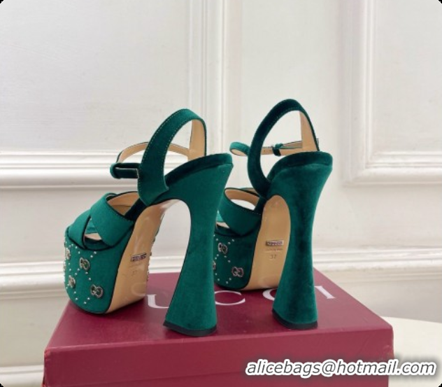 Charming Gucci Velvet Platform Sandals G080111 Green 2026