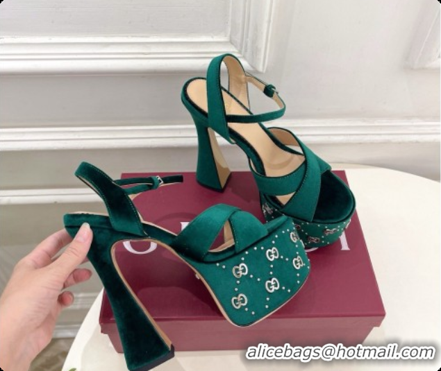 Charming Gucci Velvet Platform Sandals G080111 Green 2026