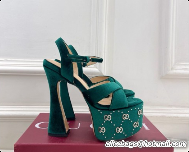 Charming Gucci Velvet Platform Sandals G080111 Green 2026