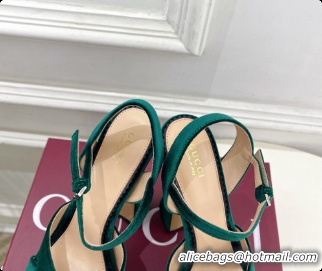 Charming Gucci Velvet Platform Sandals G080111 Green 2026