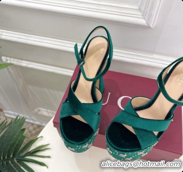Charming Gucci Velvet Platform Sandals G080111 Green 2026
