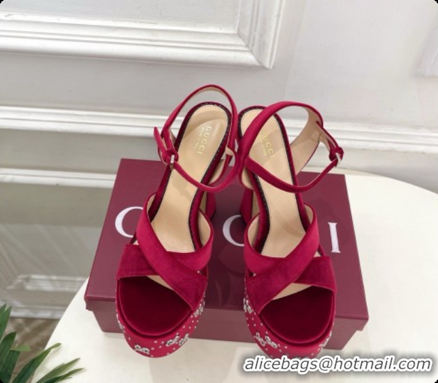Hot Style Gucci Velvet Platform Sandals G080111 Burgundy 2026