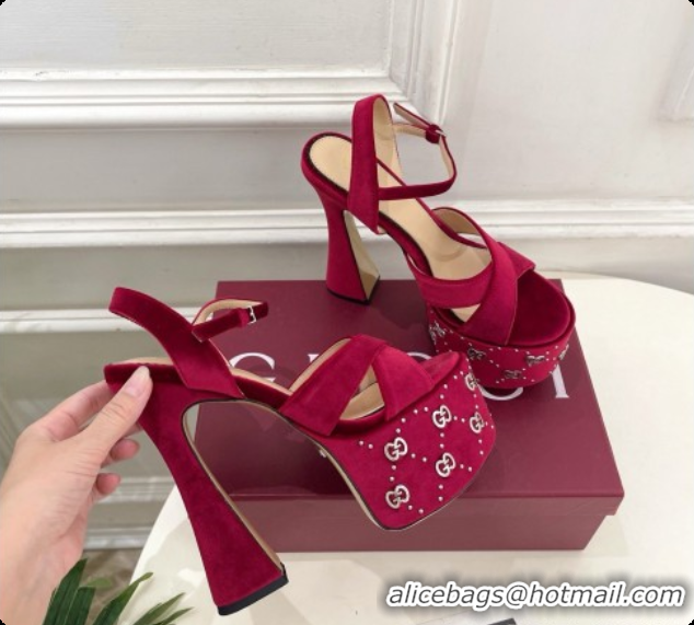 Hot Style Gucci Velvet Platform Sandals G080111 Burgundy 2026