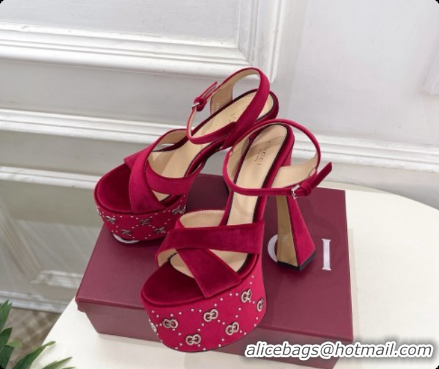 Hot Style Gucci Velvet Platform Sandals G080111 Burgundy 2026