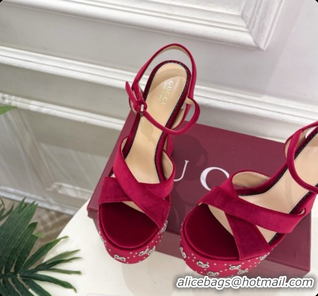 Hot Style Gucci Velvet Platform Sandals G080111 Burgundy 2026