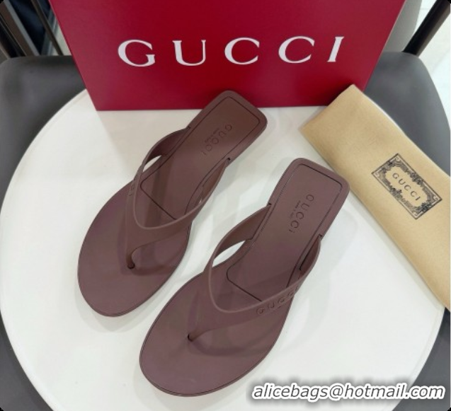 Popular Style Gucci Rubber Vittoria Thong Sandals 6080761 Brown 2026