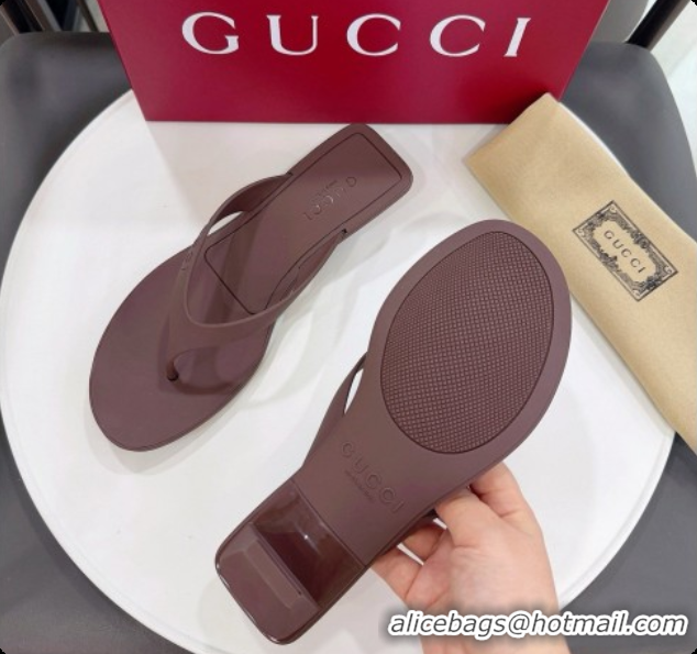 Popular Style Gucci Rubber Vittoria Thong Sandals 6080761 Brown 2026