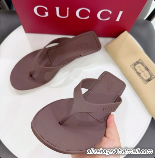 Popular Style Gucci Rubber Vittoria Thong Sandals 6080761 Brown 2026