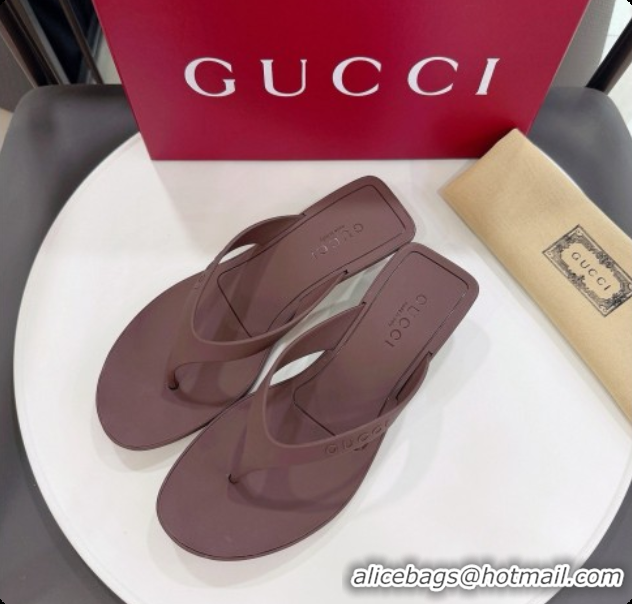 Popular Style Gucci Rubber Vittoria Thong Sandals 6080761 Brown 2026