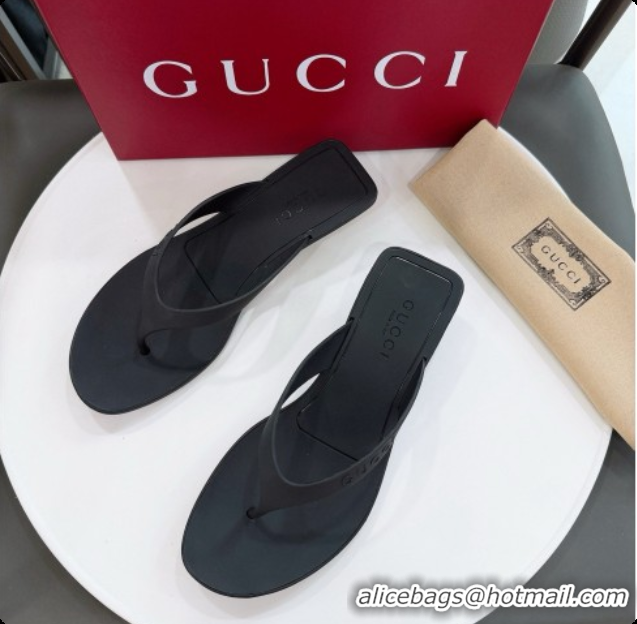Duplicate Gucci Rubber Vittoria Thong Sandals 6080761 Black 2026