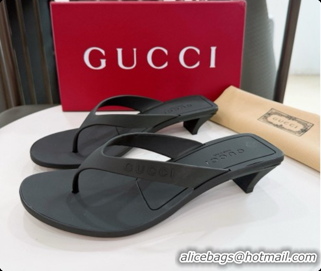 Duplicate Gucci Rubber Vittoria Thong Sandals 6080761 Black 2026