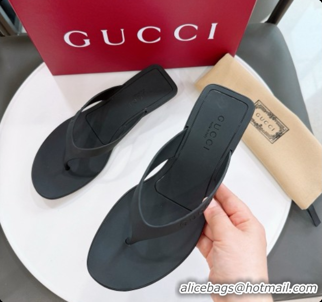 Duplicate Gucci Rubber Vittoria Thong Sandals 6080761 Black 2026
