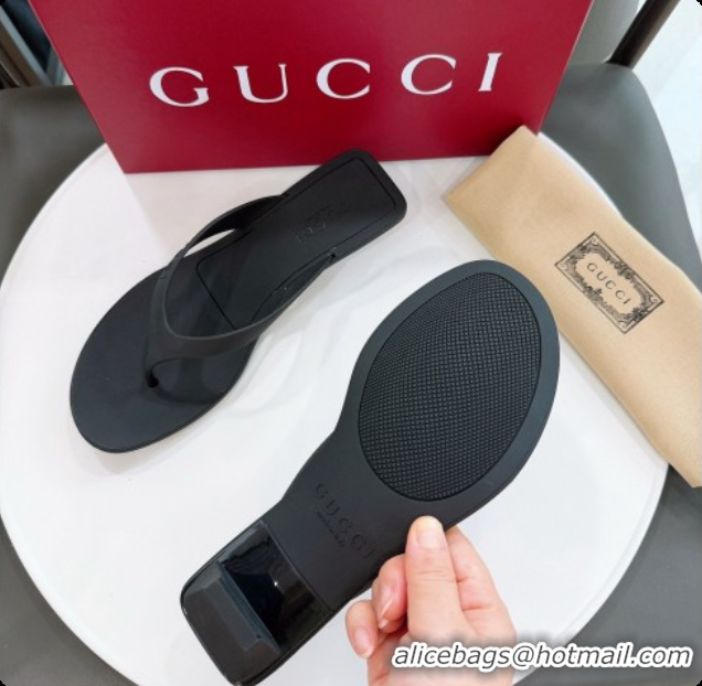Duplicate Gucci Rubber Vittoria Thong Sandals 6080761 Black 2026