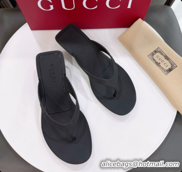 Duplicate Gucci Rubber Vittoria Thong Sandals 6080761 Black 2026