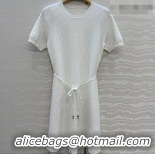 Best Quality Dior Short Flared Dress with Belt 42103 White 2026