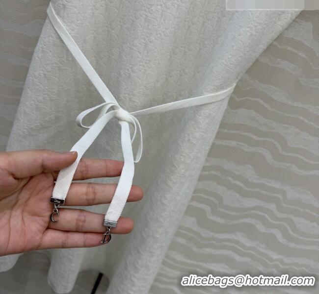 Best Quality Dior Short Flared Dress with Belt 42103 White 2026