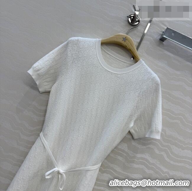 Best Quality Dior Short Flared Dress with Belt 42103 White 2026