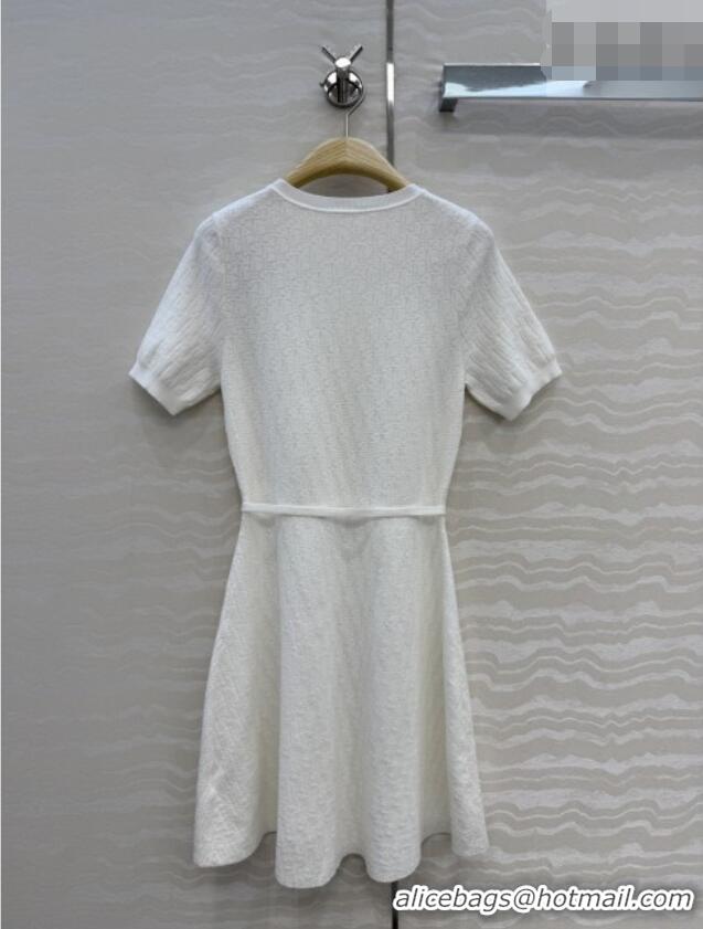 Best Quality Dior Short Flared Dress with Belt 42103 White 2026
