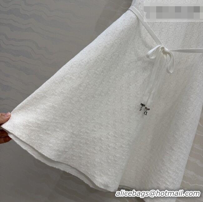 Best Quality Dior Short Flared Dress with Belt 42103 White 2026