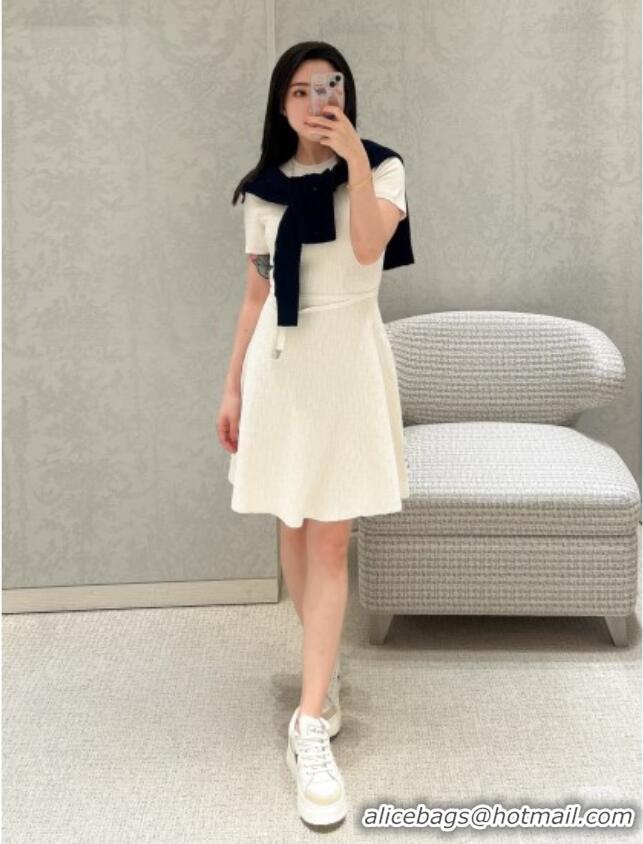 Best Quality Dior Short Flared Dress with Belt 42103 White 2026