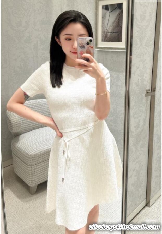 Best Quality Dior Short Flared Dress with Belt 42103 White 2026