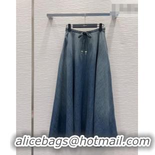 Best Quality Dior Mid-Length Belted Skirt D42113 Denim Blue 2026