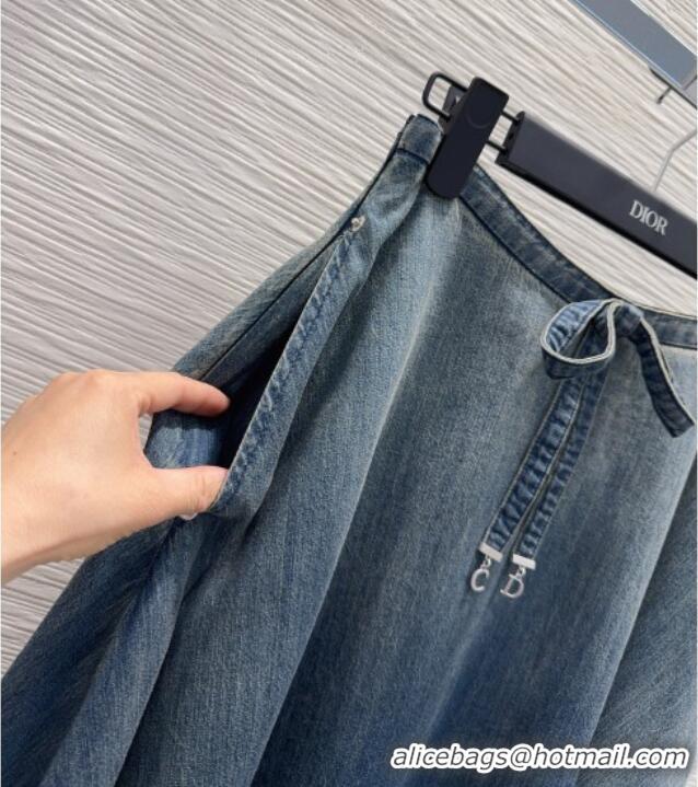 Best Quality Dior Mid-Length Belted Skirt D42113 Denim Blue 2026
