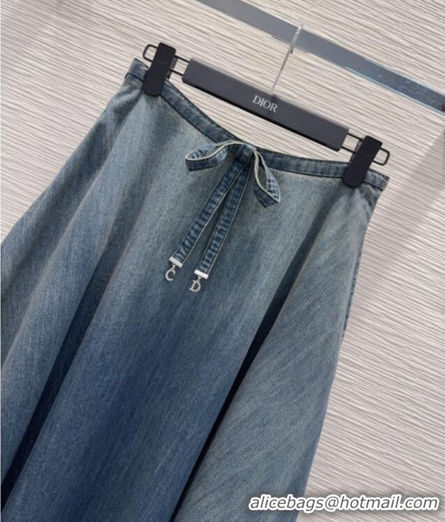 Best Quality Dior Mid-Length Belted Skirt D42113 Denim Blue 2026