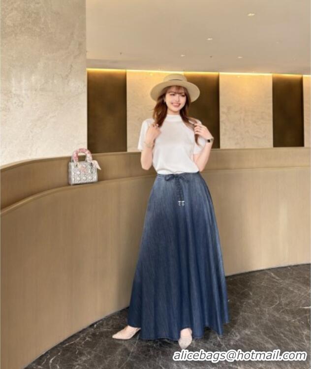 Best Quality Dior Mid-Length Belted Skirt D42113 Denim Blue 2026