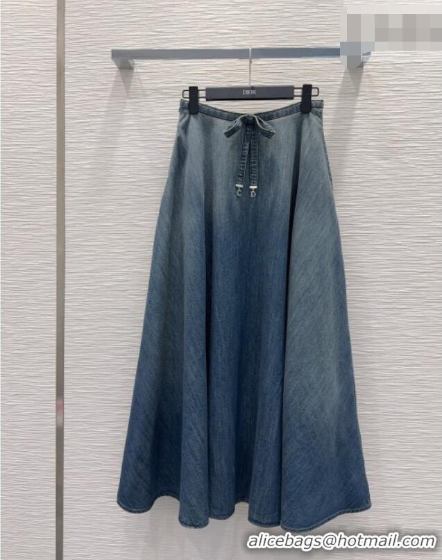 Best Quality Dior Mid-Length Belted Skirt D42113 Denim Blue 2026