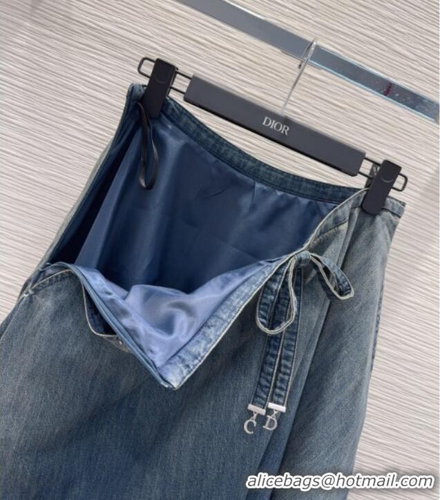 Best Quality Dior Mid-Length Belted Skirt D42113 Denim Blue 2026