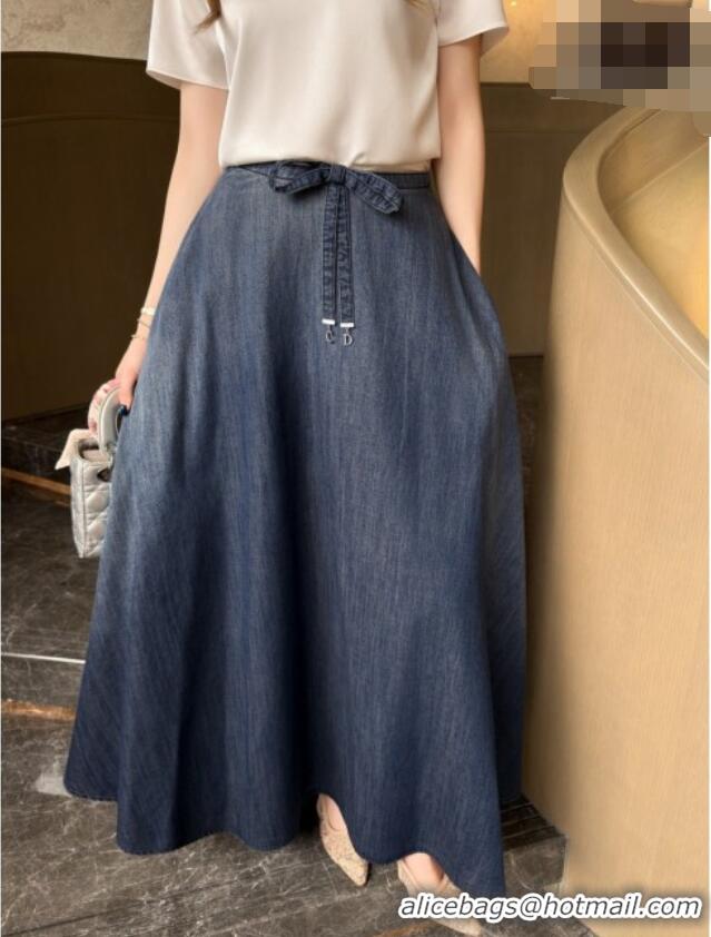 Best Quality Dior Mid-Length Belted Skirt D42113 Denim Blue 2026