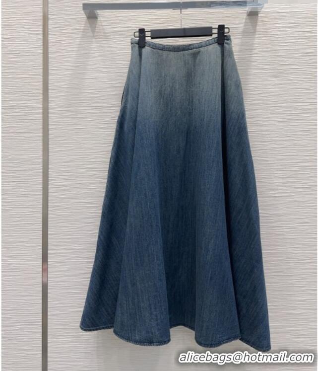 Best Quality Dior Mid-Length Belted Skirt D42113 Denim Blue 2026