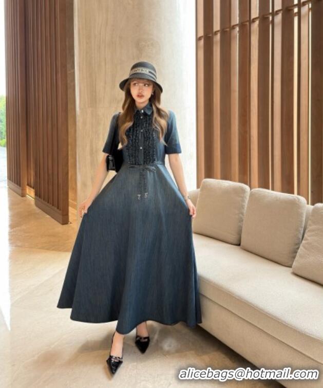 Top Grade Dior Belted Dress D42114 Denim Blue 2026