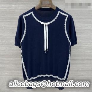 Famous Brand Dior Knit Short-sleeved Sweater D42116 Deep Blue 2026