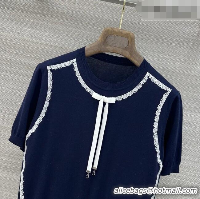 Famous Brand Dior Knit Short-sleeved Sweater D42116 Deep Blue 2026