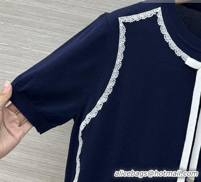 Famous Brand Dior Knit Short-sleeved Sweater D42116 Deep Blue 2026