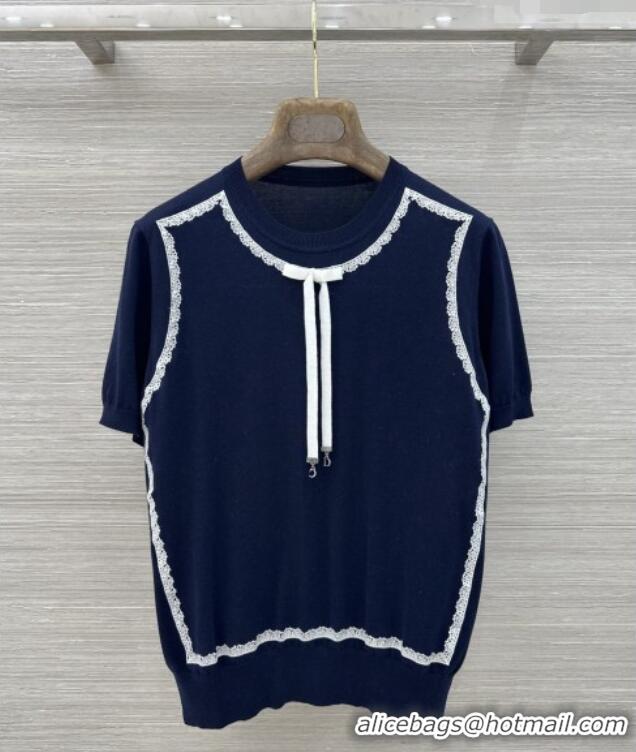Famous Brand Dior Knit Short-sleeved Sweater D42116 Deep Blue 2026