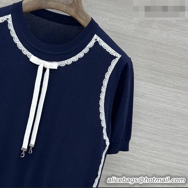 Famous Brand Dior Knit Short-sleeved Sweater D42116 Deep Blue 2026