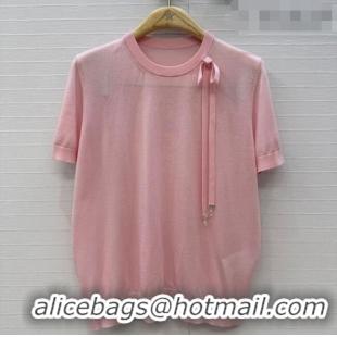 Discount Dior Wool Knit Short-sleeved Sweater with Bow DR042210 Pink 2026