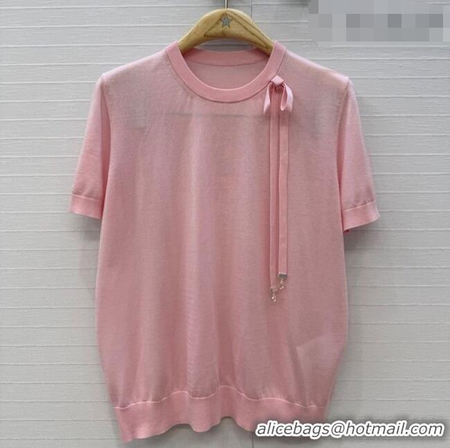 Discount Dior Wool Knit Short-sleeved Sweater with Bow DR042210 Pink 2026