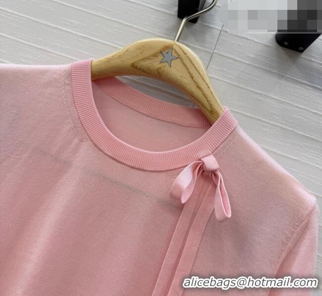 Discount Dior Wool Knit Short-sleeved Sweater with Bow DR042210 Pink 2026