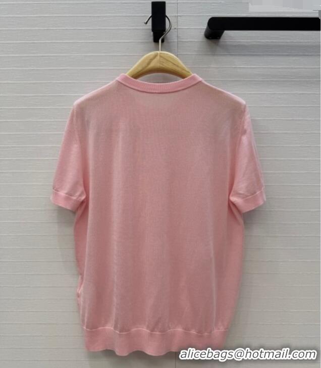 Discount Dior Wool Knit Short-sleeved Sweater with Bow DR042210 Pink 2026