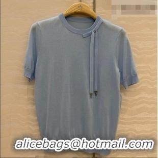 Low Cost Dior Wool Knit Short-sleeved Sweater with Bow DR042210 Blue 2026