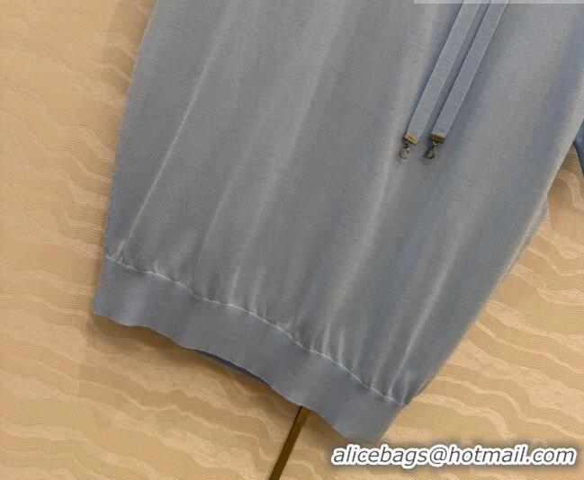 Low Cost Dior Wool Knit Short-sleeved Sweater with Bow DR042210 Blue 2026